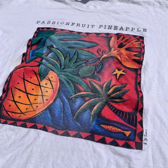 💚 Vintage 90s Fruit of the Loom White Tropical Short Sleeve Size XL Distressed - Picture 6 of 10